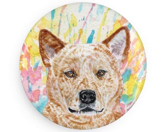 Australian cattle dog colorful dog breed magnet, pastel rainbow watercolor splatter fine art prints, unique gifts for dog lovers