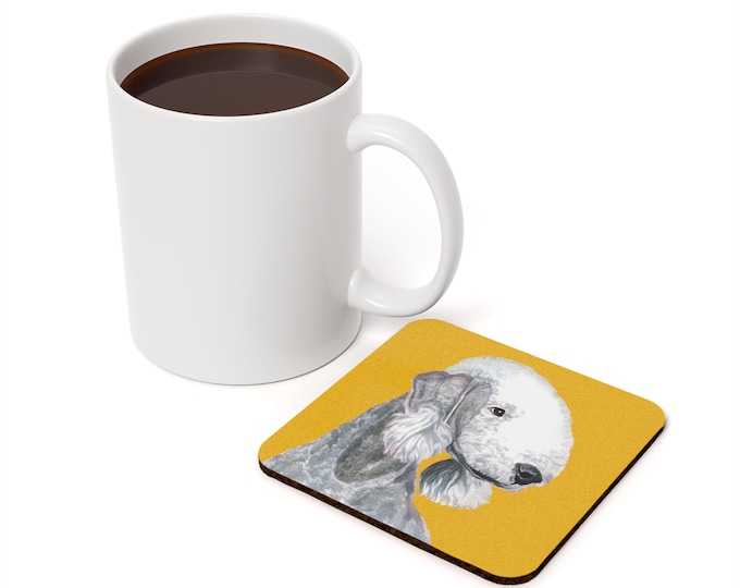 BEDLINGTON TERRIER yellow coaster watercolor, bedlington, beddy, realistic bedlington, painting, terrier dog breed gifts