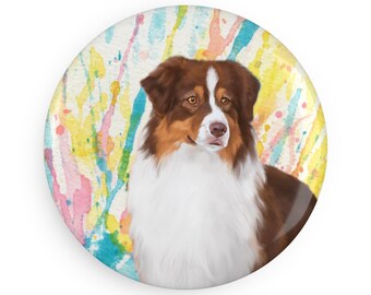 Australian Shepherd colorful Dog Breed Magnet, Pastel Rainbow Watercolor splatter Fine Art Prints, Unique Gifts for Dog Lovers