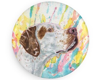English pointer colorful dog breed magnet, pastel rainbow watercolor splatter fine art prints, unique gifts for dog lovers