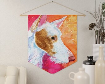 Pennant watercolor, Ibizan Hound, painting, sighthound, primitive dog breeds, unique Ibizan hound gifts