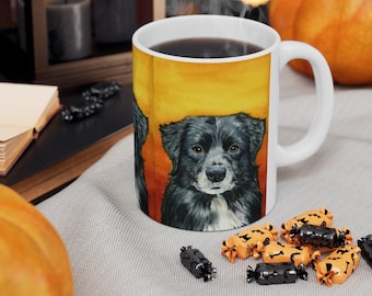 Ceramic mug 11oz - mini american shepherd, mas, watercolor, art, painting, realistic, dogs, mini american shepherd gifts