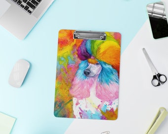 Clipboard RAINBOW POODLE, standard poodle, watercolor, spoo, continental cut, realistic, unique poodle gifts