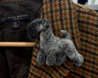 Kerry Blue Terrier Art - Wearable Versatile Art Felted Wool Relief Sculpture - interchangeable backing