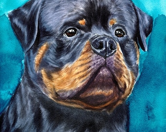 Rottweiler Art - ORIGINAL Watercolor Painting signed by artist