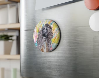 Afghan Hound colorful Dog Breed Magnet, Pastel Rainbow Watercolor splatter Fine Art Prints, Unique Gifts for Dog Lovers
