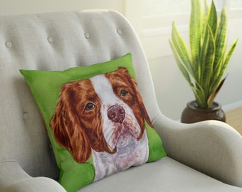 Cushion Brittany, watercolor, show dog, well bred, realistic, Brittany dog gifts, Merit