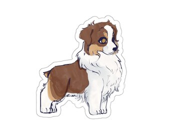 Cute Puppy Stickers - no eyelashes Australian Shepherd Puppy - Red Tri Aussie - Cute dog Sticker vinyl car decal
