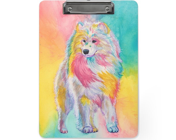 colorful Samoyed clipboard, watercolor Samoyed, pastel, Show dog, creative grooming, dog groomer gifts, unique samoyed gifts