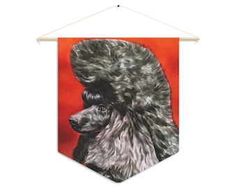 Pennant TOY POODLE, black, show trim, continental cut, poodle, watercolor, realistic, poodle gifts