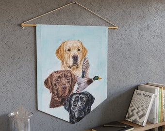 Pennant Labrador retrievers, bird dogs, retrievers, duck, hunting, Watercolor, labs, yellow, black, chocolate, Labrador gifts