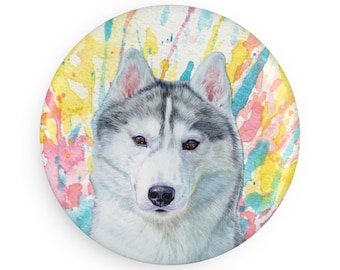 Siberian husky  colorful dog breed magnet, pastel rainbow watercolor splatter fine art prints, unique gifts for dog lovers