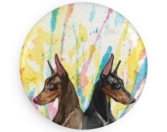 Doberman Pinschers colorful Dog Breed Magnet, Pastel Rainbow Watercolor splatter Fine Art Prints, Unique Gifts for Dog Lovers