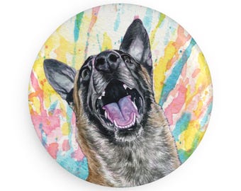 Malinois maligator colorful dog breed magnet, pastel rainbow watercolor splatter fine art prints, unique gifts for dog lovers