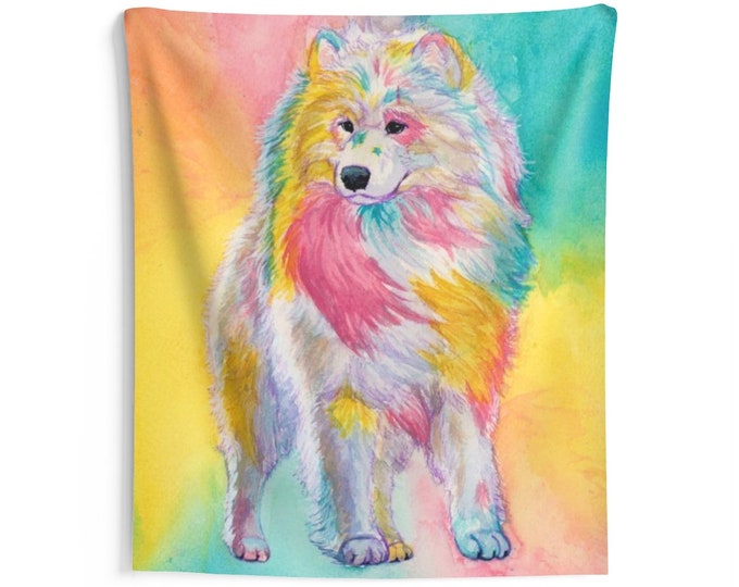 Indoor Wall Tapestries Samoyed watercolor, realistic, painting, spitz, creative grooming, dog groomer gifts, unique samoyed gifts