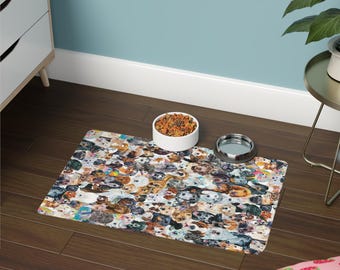 Pet food mat (12x18) heres the life ive always longed for, art by ivy fox, watercolor dog collage, dog lover gift