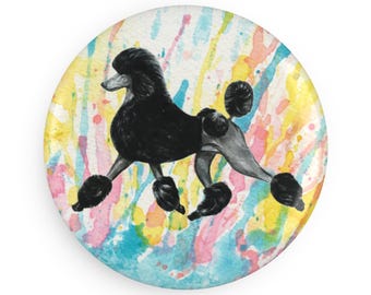 Poodle gaiting colorful dog breed magnet, pastel rainbow watercolor splatter fine art prints, unique gifts for dog lovers