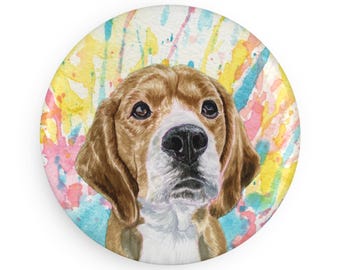 Beagle colorful dog breed magnet, pastel rainbow watercolor splatter fine art prints, unique gifts for dog lovers