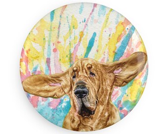 Bloodhound colorful dog breed magnet, pastel rainbow watercolor splatter fine art prints, unique gifts for dog lovers