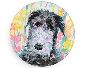 Scottish deerhound colorful dog breed magnet, pastel rainbow watercolor splatter fine art prints, unique gifts for dog lovers