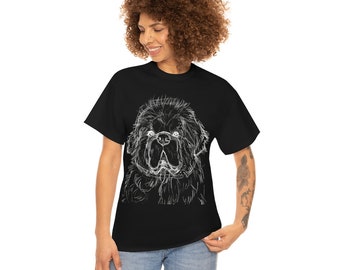 Newfie NEWFOUNDLAND DOG sketch cute dog tshirt short sleeve cotton tee