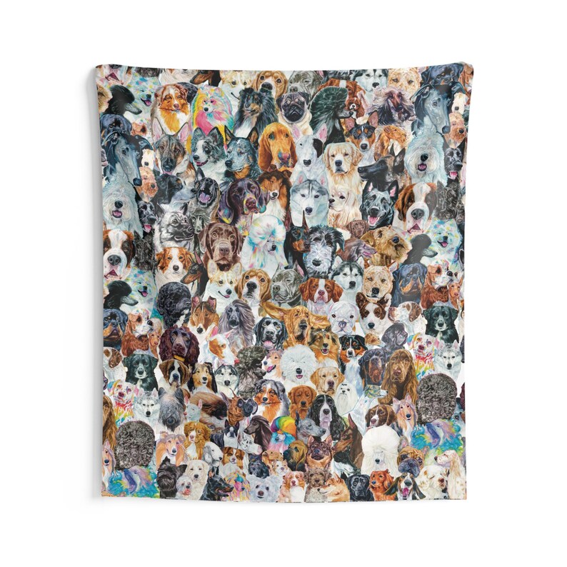 Dog Breed Indoor Wall Tapestries, Realistic Watercolor Dog Breed