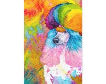 Rainbow Poodle Canvas Print | Standard Poodle Art | Watercolor | Continental Cut | Realistic | Unique Poodle Gift