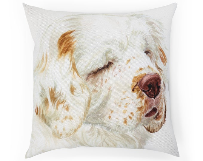 Cushion Clumber Spaniel, watercolor, spaniels, cute, dogs, realistic, unique Clumber Spaniel gifts