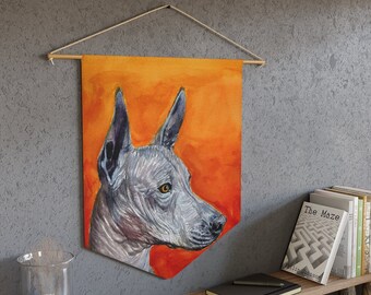 Pennant - Xoloitzcuintle, standard xolo, Mexican hairless dog, watercolor, art, painting, realistic, xolo, gifts