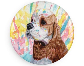 Cocker spaniel colorful dog breed magnet, pastel rainbow watercolor splatter fine art prints, unique gifts for dog lovers