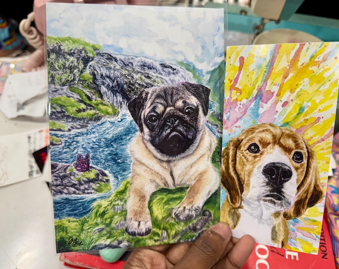 Featured listing image: Mystery art print grab bags with Bookmarks signed prints for dog stocking stuffers