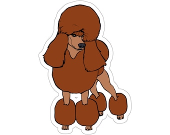 Stickers - red - STANDARD POODLE, show trim, continental cut, spoo, chibi poodle, dog, cartoon, poodle gifts