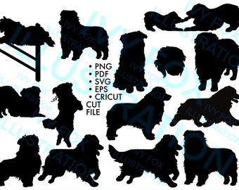 Australian Shepherd Silhouette SVG Design Bundle, Aussie Silhouette SVG, Aussie Clipart, Commercial Use, Cricut cut file, png, eps