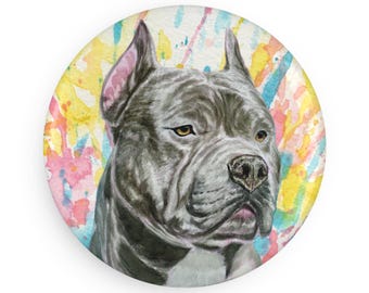 Amstaff colorful dog breed magnet, pastel rainbow watercolor splatter fine art prints, unique gifts for dog lovers