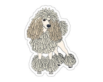 Stickers Creme / Cream CORDED STANDARD POODLE, show trim, continental cut, spoo, chibi poodle, dog, cartoon, poodle gifts