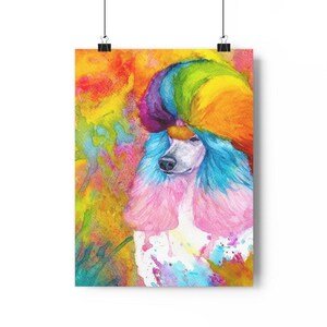 Giclée art print rainbow poodle, standard poodle, watercolor, spoo, continental cut, realistic, unique poodle gifts