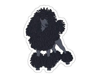 Stickers - black corded standard poodle, show trim, continental cut, spoo, chibi poodle, dog, cartoon, poodle gifts