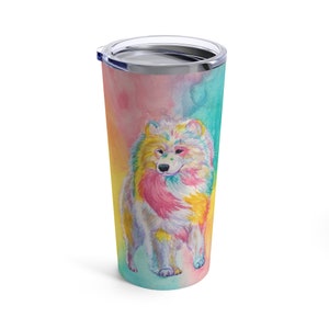 Tumbler 20oz watercolor Samoyed watercolor, realistic, painting, spitz, creative grooming, dog groomer gifts, unique samoyed gifts