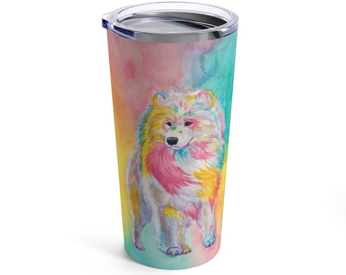 Tumbler 20oz watercolor Samoyed watercolor, realistic, painting, spitz, creative grooming, dog groomer gifts, unique samoyed gifts