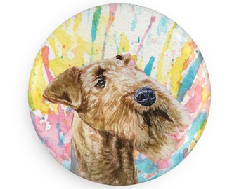 Airedale Terrier colorful Dog Breed Magnet, Pastel Rainbow Watercolor splatter Fine Art Prints, Unique Gifts for Dog Lovers
