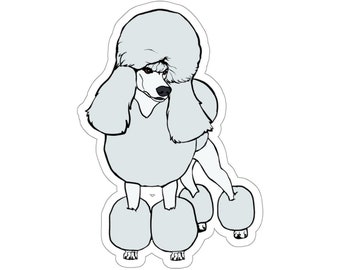 Stickers - silver STANDARD POODLE, show trim, continental cut, spoo, chibi poodle, dog, cartoon, poodle gifts