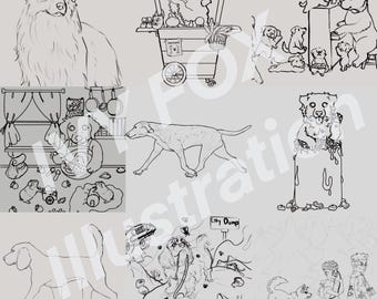 40 page dog coloring book - instant download, dog coloring pages, kid or adult coloring book