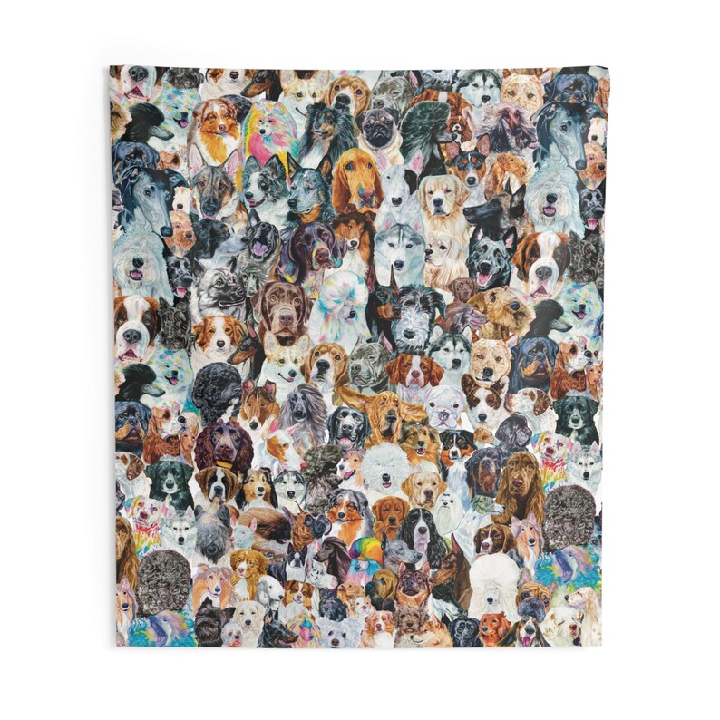 Dog Breed Indoor Wall Tapestries, Realistic Watercolor Dog Breed