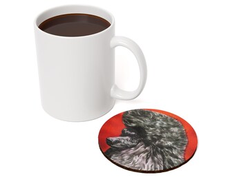 Coaster - TOY POODLE, black, show trim, continental cut, poodle, watercolor, realistic, poodle gifts