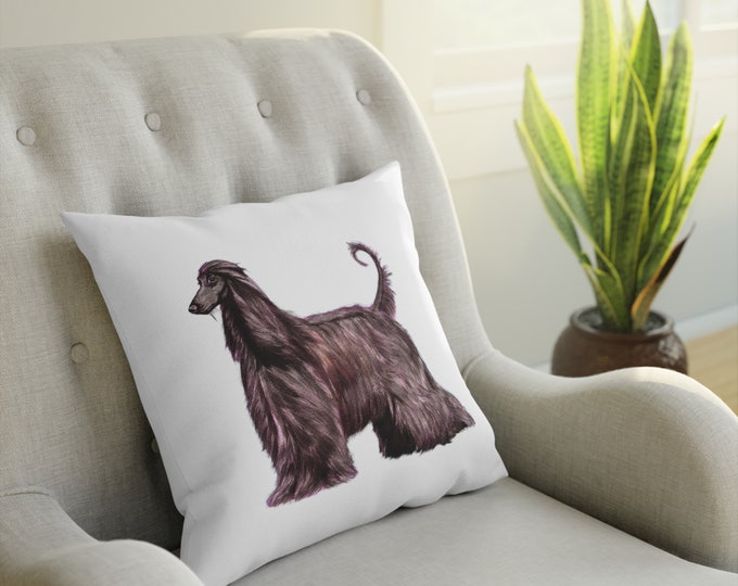 Cushion Afghan Hound, watercolor, sighthound, stacked, show dog, well bred, dogs, realistic, unique afghan hound gifts