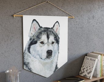 Pennant - alaskan malamute, watercolor, art, painting, realistic, dogs, malamute gifts