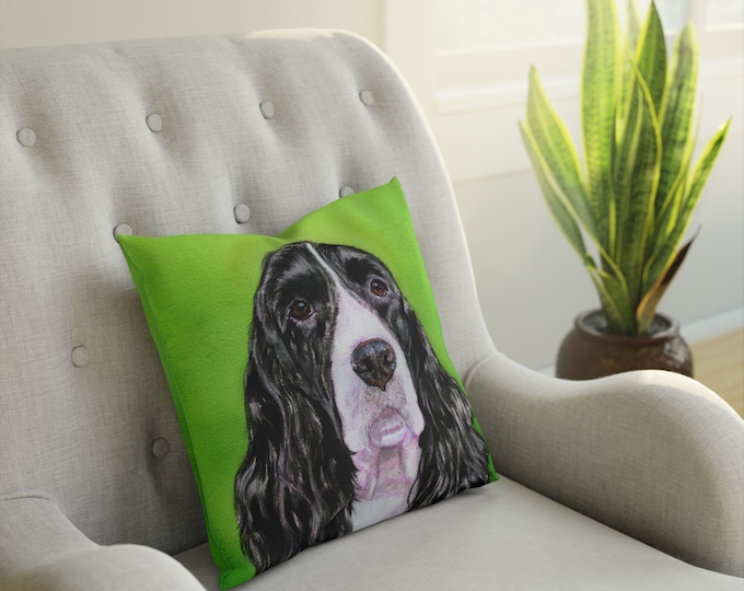 Cushion English Springer Spaniel, watercolor, show dog, well bred, realistic ESS, Springer Spaniel gifts