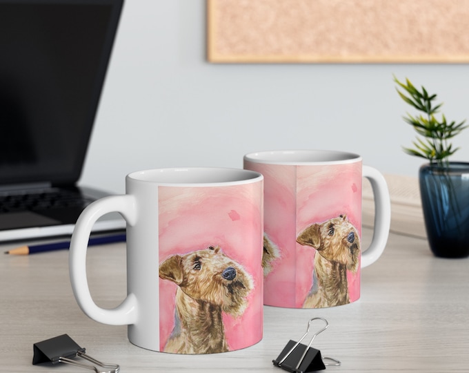 Ceramic Mug 11oz - Airedale, watercolor, show dog, well bred, terrier, Airedale gifts