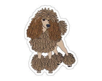 Stickers - cafe au lait corded standard poodle, show trim, continental cut, spoo, chibi poodle, dog, cartoon, poodle gifts