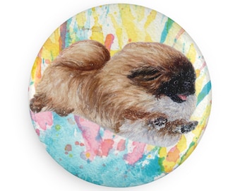 Peke pekingese colorful dog breed magnet, pastel rainbow watercolor splatter fine art prints, unique gifts for dog lovers